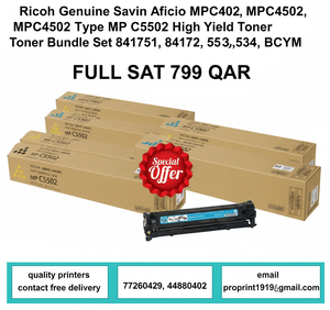 Ricoh Genuine Savin Lanier Aficio MPC4502, MPC5502 Type MP C5502 High Yield Toner Bundle Set 841751, 841752, 841753, 841754, BCYM Sealed in Retail Packaging