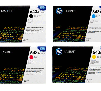 HP 643A LaserJet Toner Set (Q5950A, Q5951A, Q5952A, Q5953A) - Black, Cyan, Magenta, Yellow Original